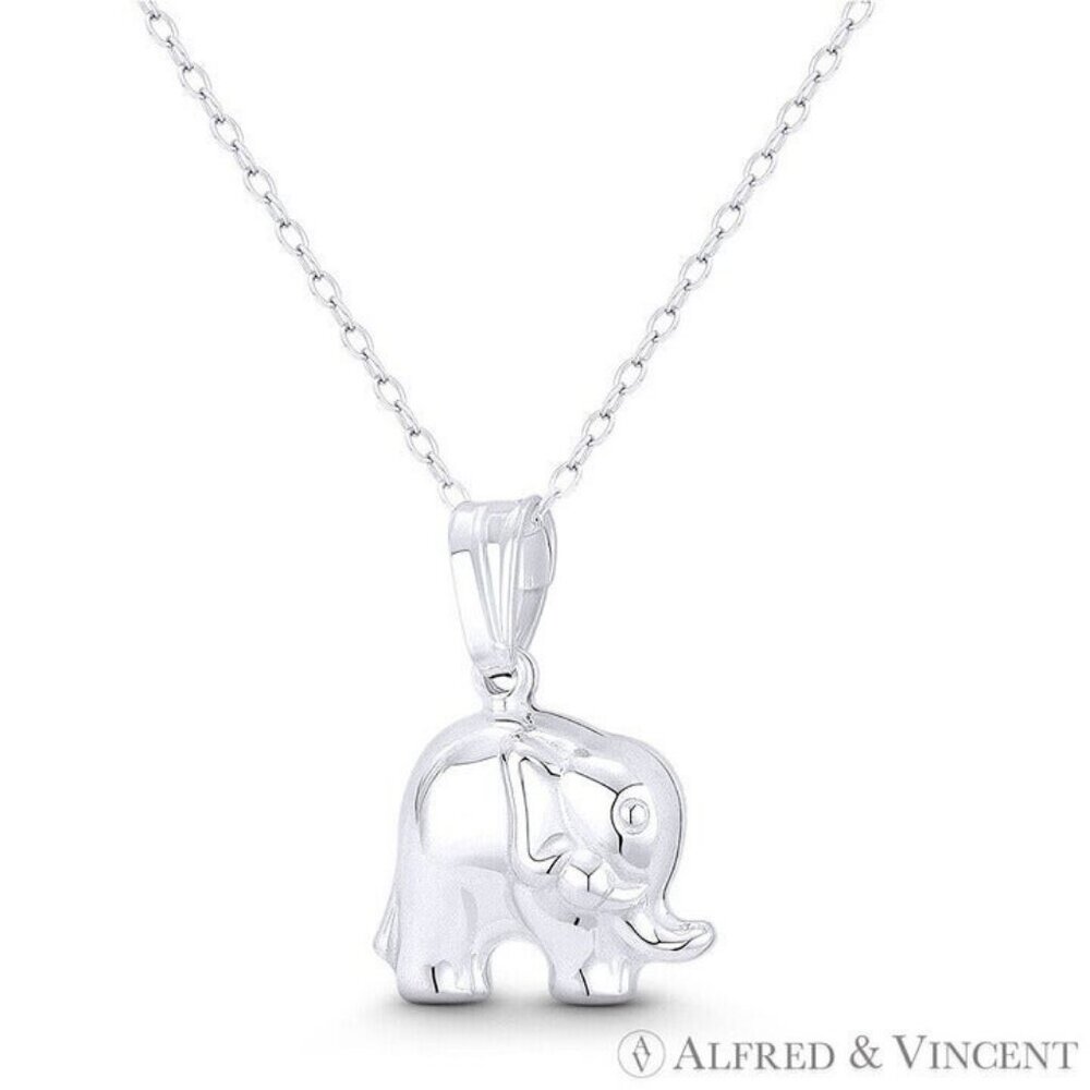 Elephant Charm Hollow-Cast 3D Pendant in Italy .925 Sterling Silver